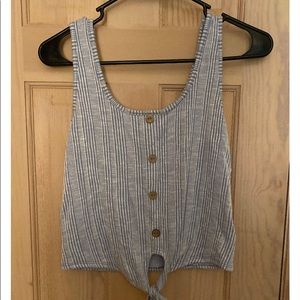 Caution To The Wind Button Up Front Tie Striped T Shirt